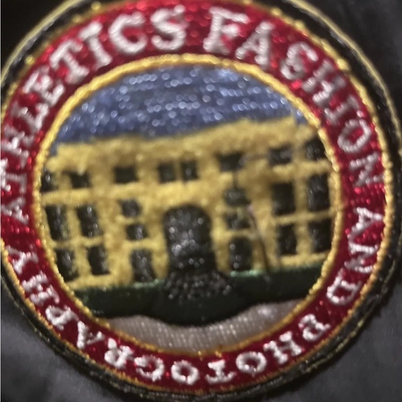 Y2K Bomber Jacket L Black Satiny Full Zip  Patches 42” Bust - Picture 10 of 10